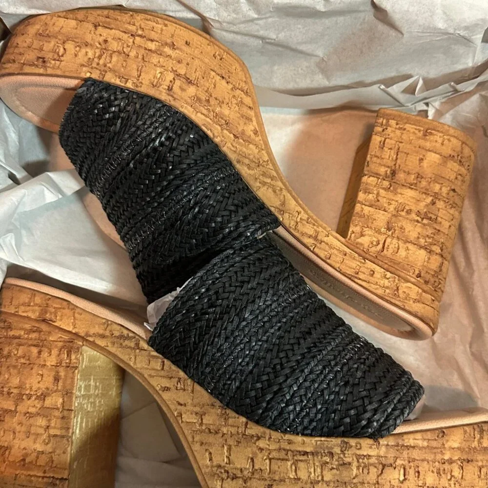 NIB | Seychelles | Applause Woven Platform Mule Sandals | Black | Sz 8.5
